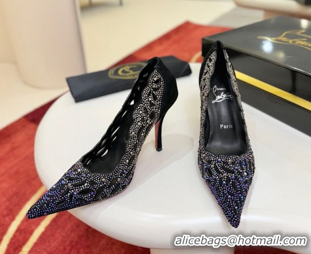 Cheap Price Christian Louboutin Miss Z Pumps 10cm in Strass and Cut-out Suede 1209103 Black 2026