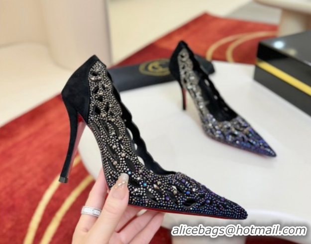 Cheap Price Christian Louboutin Miss Z Pumps 10cm in Strass and Cut-out Suede 1209103 Black 2026
