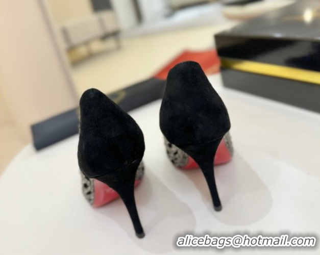 Cheap Price Christian Louboutin Miss Z Pumps 10cm in Strass and Cut-out Suede 1209103 Black 2026