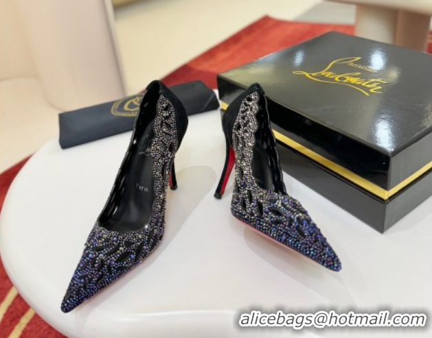 Cheap Price Christian Louboutin Miss Z Pumps 10cm in Strass and Cut-out Suede 1209103 Black 2026