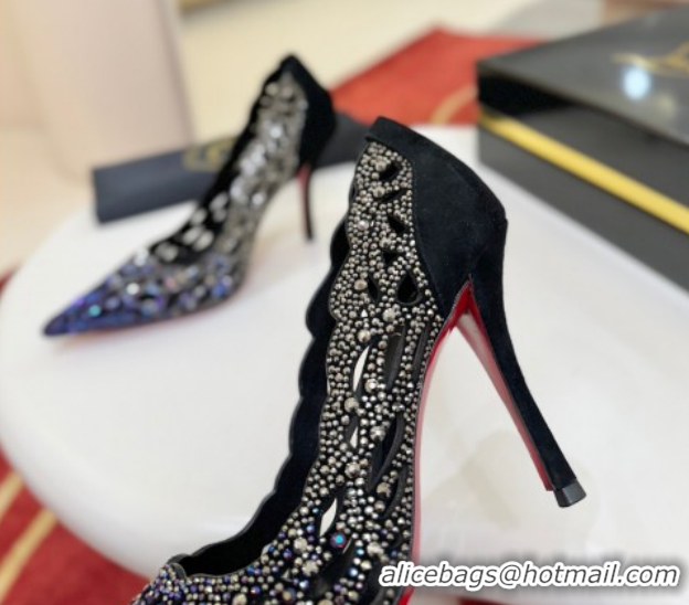 Cheap Price Christian Louboutin Miss Z Pumps 10cm in Strass and Cut-out Suede 1209103 Black 2026