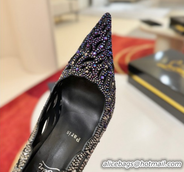 Cheap Price Christian Louboutin Miss Z Pumps 10cm in Strass and Cut-out Suede 1209103 Black 2026
