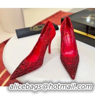 Good Product Christian Louboutin Miss Z Pumps 10cm in Strass and Cut-out Suede 1209104 Red 2026