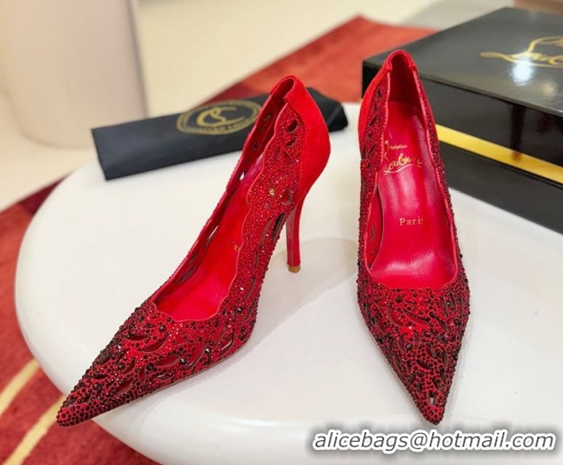 Good Product Christian Louboutin Miss Z Pumps 10cm in Strass and Cut-out Suede 1209104 Red 2026