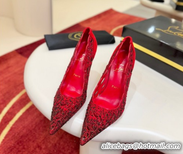 Good Product Christian Louboutin Miss Z Pumps 10cm in Strass and Cut-out Suede 1209104 Red 2026