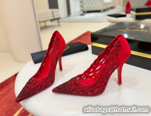 Good Product Christian Louboutin Miss Z Pumps 10cm in Strass and Cut-out Suede 1209104 Red 2026