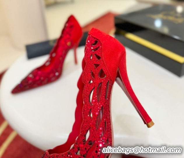 Good Product Christian Louboutin Miss Z Pumps 10cm in Strass and Cut-out Suede 1209104 Red 2026