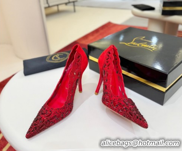 Good Product Christian Louboutin Miss Z Pumps 10cm in Strass and Cut-out Suede 1209104 Red 2026
