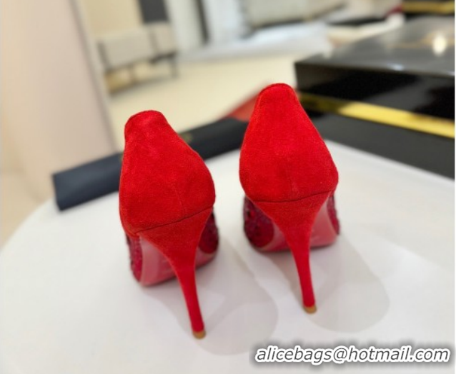 Good Product Christian Louboutin Miss Z Pumps 10cm in Strass and Cut-out Suede 1209104 Red 2026