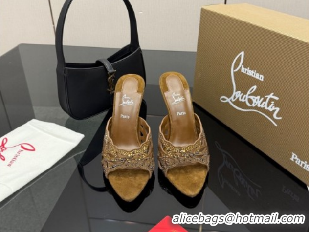 Top Design Christian Louboutin Miss Z Heel Slides Pump 10cm in Strass and Cut-out Suede Brown 1209105 2026