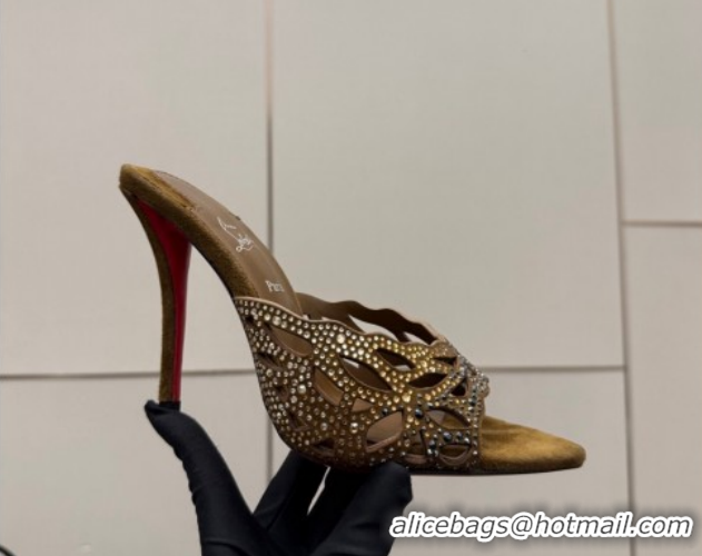 Top Design Christian Louboutin Miss Z Heel Slides Pump 10cm in Strass and Cut-out Suede Brown 1209105 2026