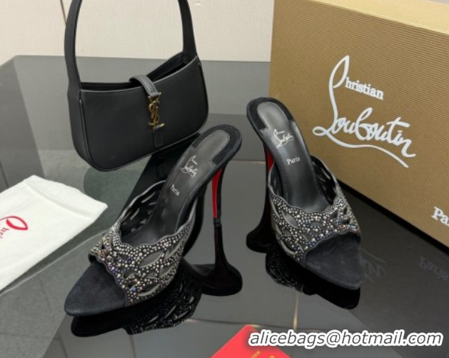Luxury Cheap Christian Louboutin Miss Z Heel Slides Pump 10cm in Strass and Cut-out Suede Black 1209106 2026