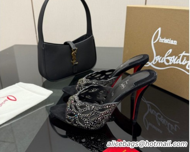 Luxury Cheap Christian Louboutin Miss Z Heel Slides Pump 10cm in Strass and Cut-out Suede Black 1209106 2026