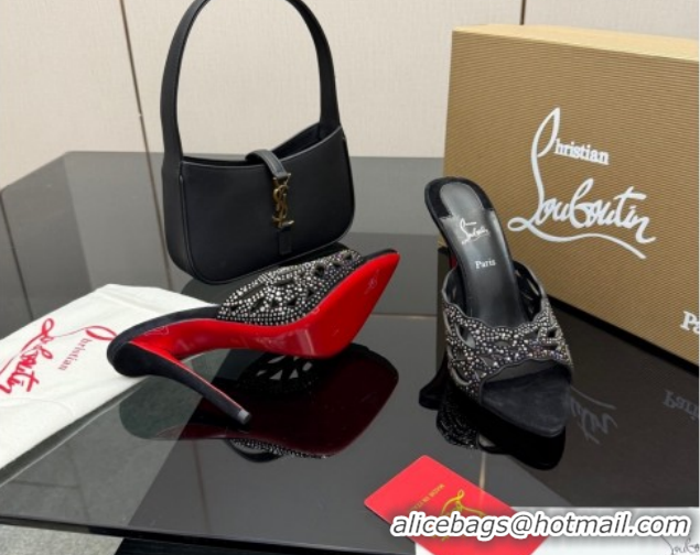Luxury Cheap Christian Louboutin Miss Z Heel Slides Pump 10cm in Strass and Cut-out Suede Black 1209106 2026