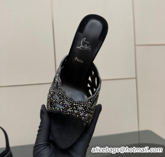 Luxury Cheap Christian Louboutin Miss Z Heel Slides Pump 10cm in Strass and Cut-out Suede Black 1209106 2026