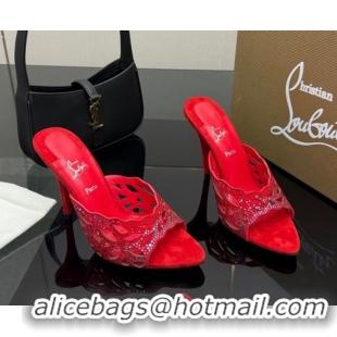 Luxury Christian Louboutin Miss Z Heel Slides Pump 10cm in Strass and Cut-out Suede Red 1209107 2026