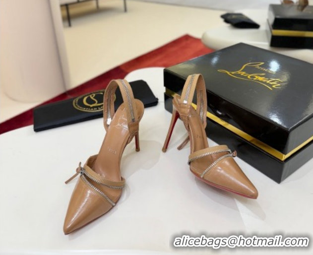 Lower Price Christian Louboutin Zip Heel Sandals 10.5cm in Patent Leather CL120901 Beige 2026
