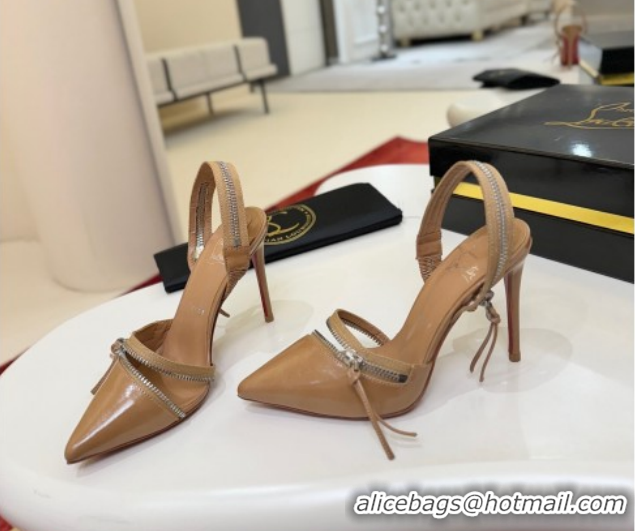 Lower Price Christian Louboutin Zip Heel Sandals 10.5cm in Patent Leather CL120901 Beige 2026