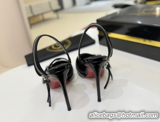 Hot Style Christian Louboutin Zip Heel Sandals 10.5cm in Patent Leather CL120901 Black 2026