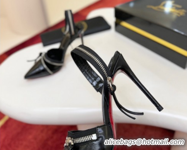 Hot Style Christian Louboutin Zip Heel Sandals 10.5cm in Patent Leather CL120901 Black 2026