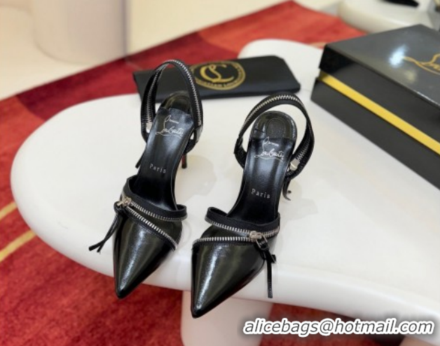 Hot Style Christian Louboutin Zip Heel Sandals 10.5cm in Patent Leather CL120901 Black 2026