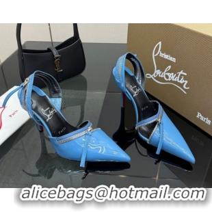 Cheap Christian Louboutin Zip Heel Sandals 10.5cm in Patent Leather CL120901 Blue 2026