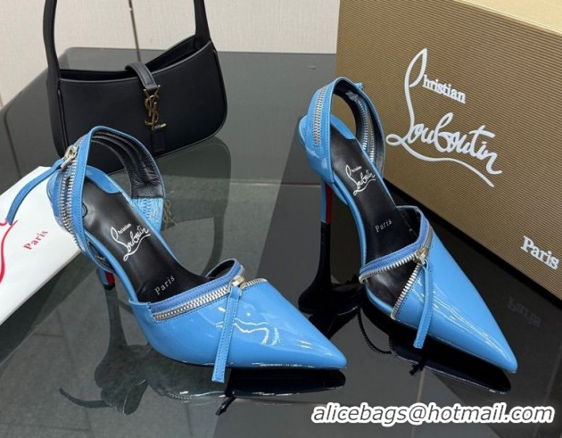 Cheap Christian Louboutin Zip Heel Sandals 10.5cm in Patent Leather CL120901 Blue 2026