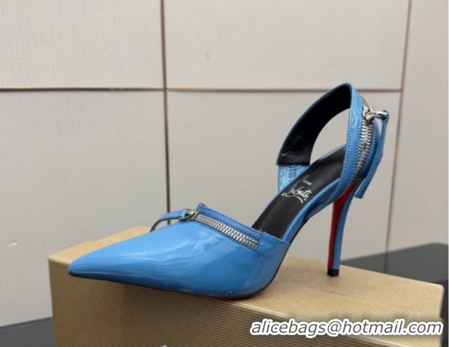Cheap Christian Louboutin Zip Heel Sandals 10.5cm in Patent Leather CL120901 Blue 2026