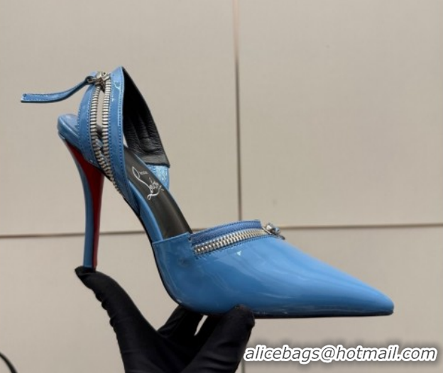 Cheap Christian Louboutin Zip Heel Sandals 10.5cm in Patent Leather CL120901 Blue 2026