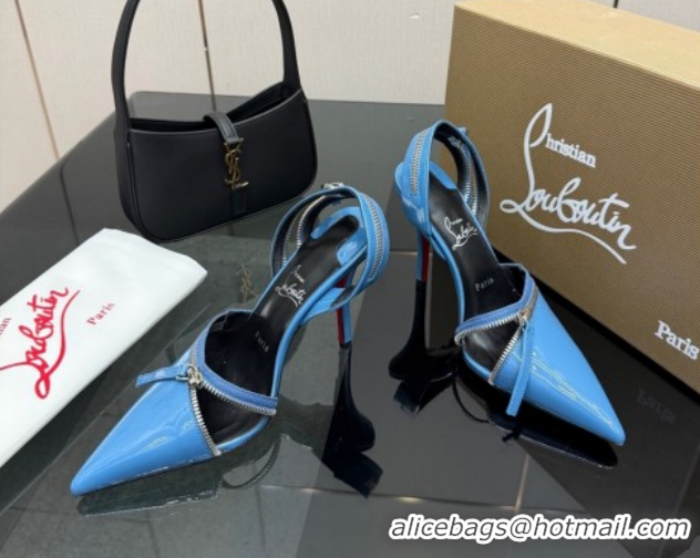 Cheap Christian Louboutin Zip Heel Sandals 10.5cm in Patent Leather CL120901 Blue 2026