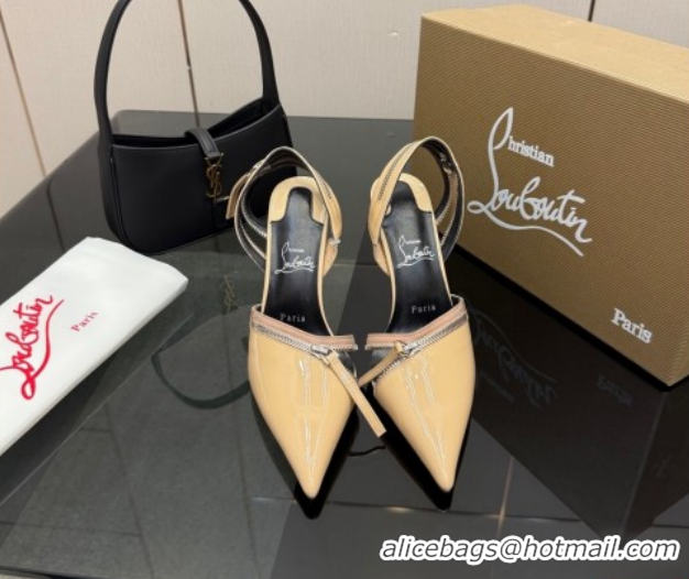 Stylish Christian Louboutin Zip Heel Sandals 10.5cm in Patent Leather CL120901 Nude 2026