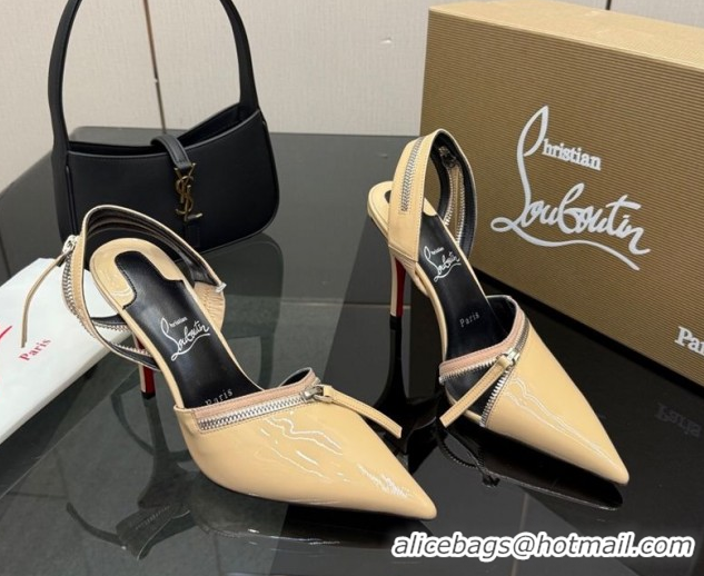 Stylish Christian Louboutin Zip Heel Sandals 10.5cm in Patent Leather CL120901 Nude 2026