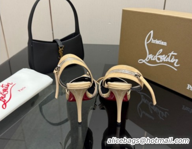 Stylish Christian Louboutin Zip Heel Sandals 10.5cm in Patent Leather CL120901 Nude 2026