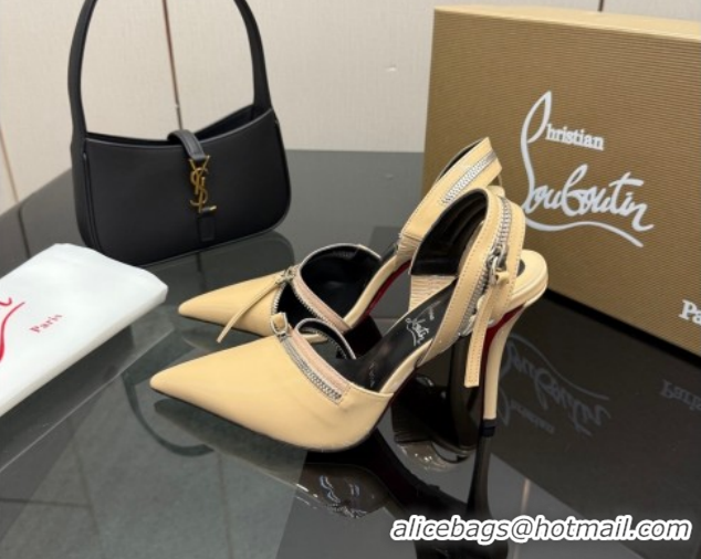 Stylish Christian Louboutin Zip Heel Sandals 10.5cm in Patent Leather CL120901 Nude 2026