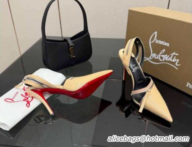 Stylish Christian Louboutin Zip Heel Sandals 10.5cm in Patent Leather CL120901 Nude 2026