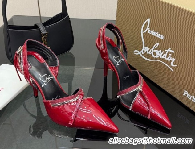 Big Discount Christian Louboutin Zip Heel Sandals 10.5cm in Patent Leather CL120901 Red 2026