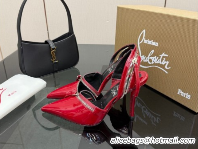 Big Discount Christian Louboutin Zip Heel Sandals 10.5cm in Patent Leather CL120901 Red 2026