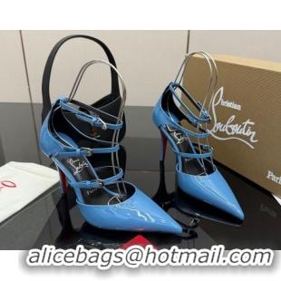 Stylish Christian Louboutin Patent Leather Pumps with Trible Straps CL120902 Blue 2026