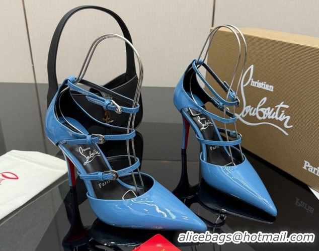 Stylish Christian Louboutin Patent Leather Pumps with Trible Straps CL120902 Blue 2026