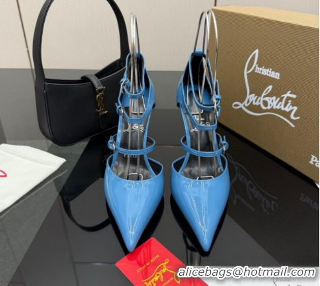 Stylish Christian Louboutin Patent Leather Pumps with Trible Straps CL120902 Blue 2026