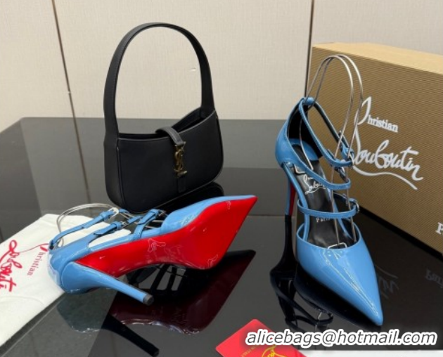 Stylish Christian Louboutin Patent Leather Pumps with Trible Straps CL120902 Blue 2026
