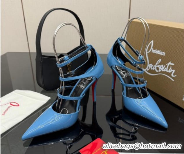 Stylish Christian Louboutin Patent Leather Pumps with Trible Straps CL120902 Blue 2026