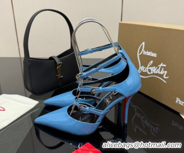 Stylish Christian Louboutin Patent Leather Pumps with Trible Straps CL120902 Blue 2026