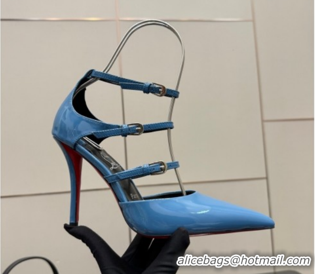 Stylish Christian Louboutin Patent Leather Pumps with Trible Straps CL120902 Blue 2026