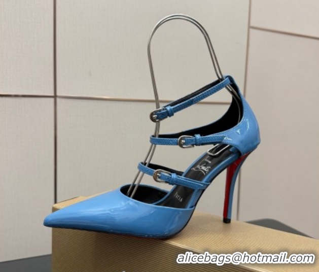 Stylish Christian Louboutin Patent Leather Pumps with Trible Straps CL120902 Blue 2026