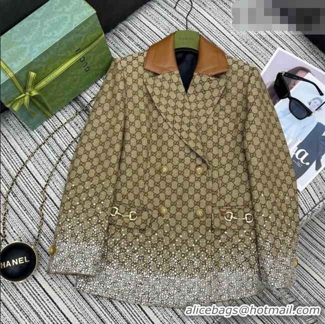 Top Grade Gucci GG Strass Jacket GG011301 Beige 2026