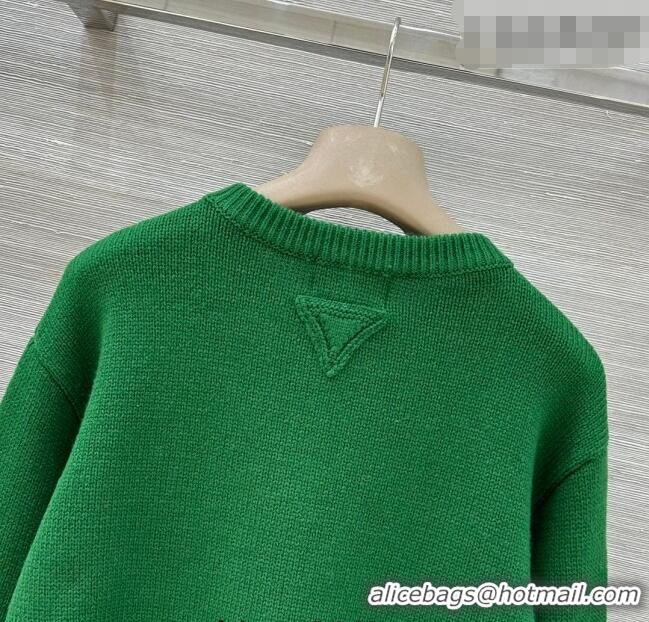 Famous Brand Prada Cashmere Cardigan with Flower Embroidery 0113 Green 2026
