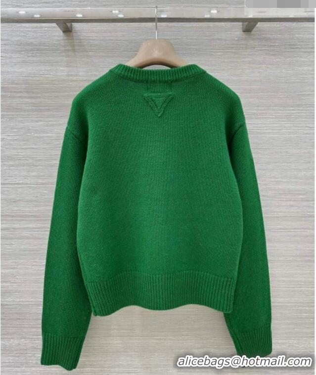 Famous Brand Prada Cashmere Cardigan with Flower Embroidery 0113 Green 2026