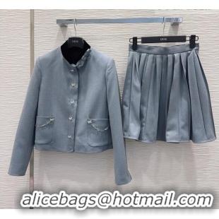 Famous Brand Dior Jacket and Skirt Set with Bow and Chain DR011302 Grey 2026