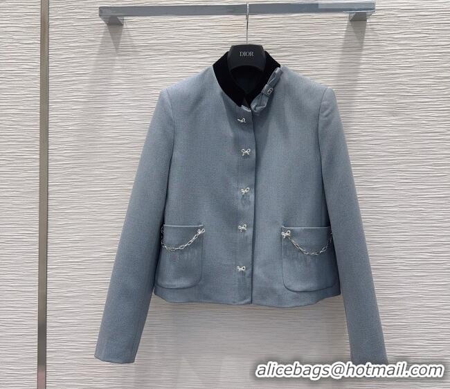 Famous Brand Dior Jacket and Skirt Set with Bow and Chain DR011302 Grey 2026